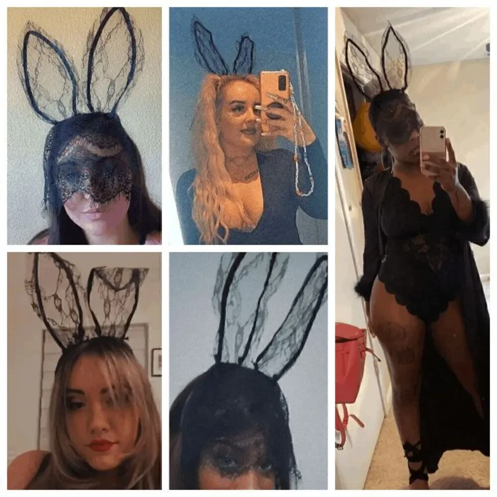 🖤 Sexy Playboy Bunny Costume Black Lace Rabbit Ears Hair Hoop Hairband Mask NEW